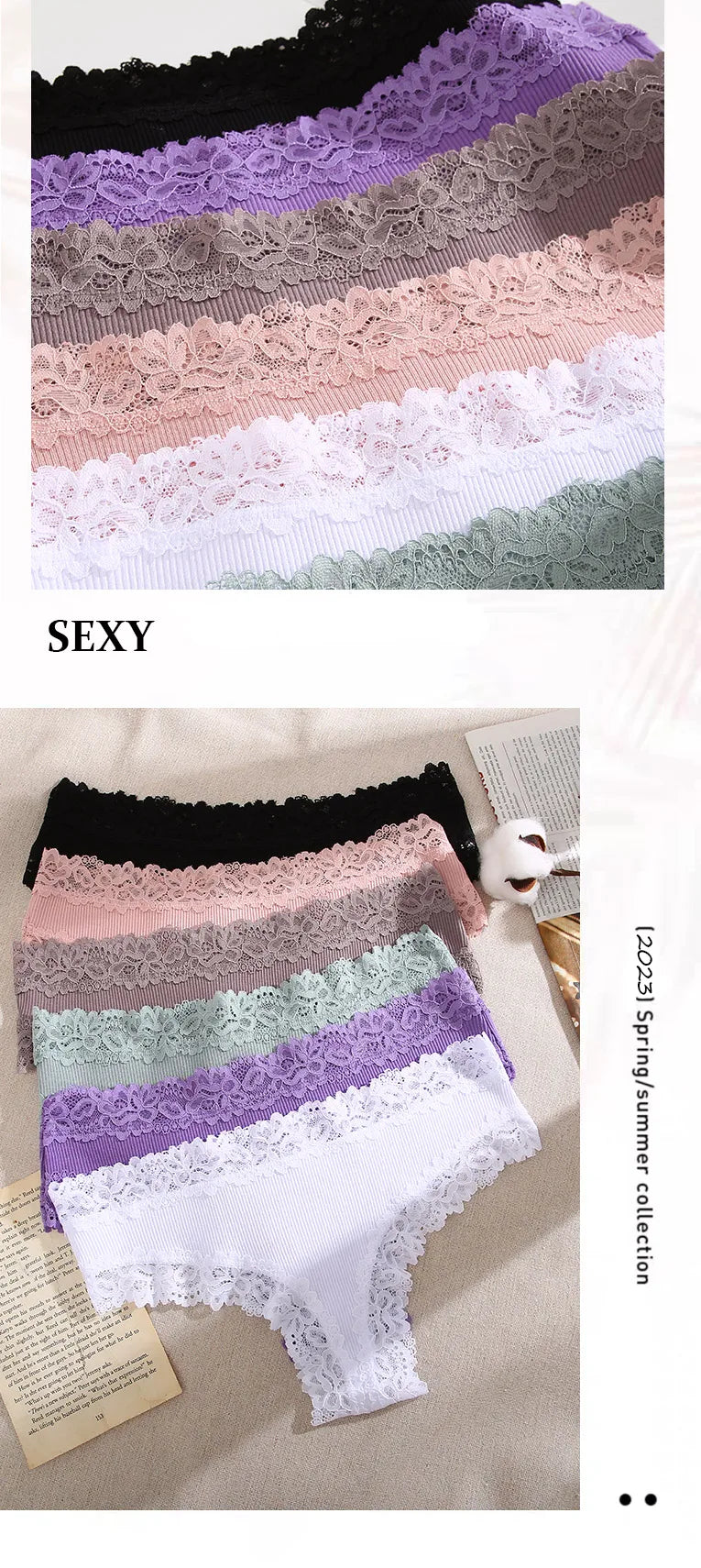 3/5PCS Lace Seamless Cotton Panties
