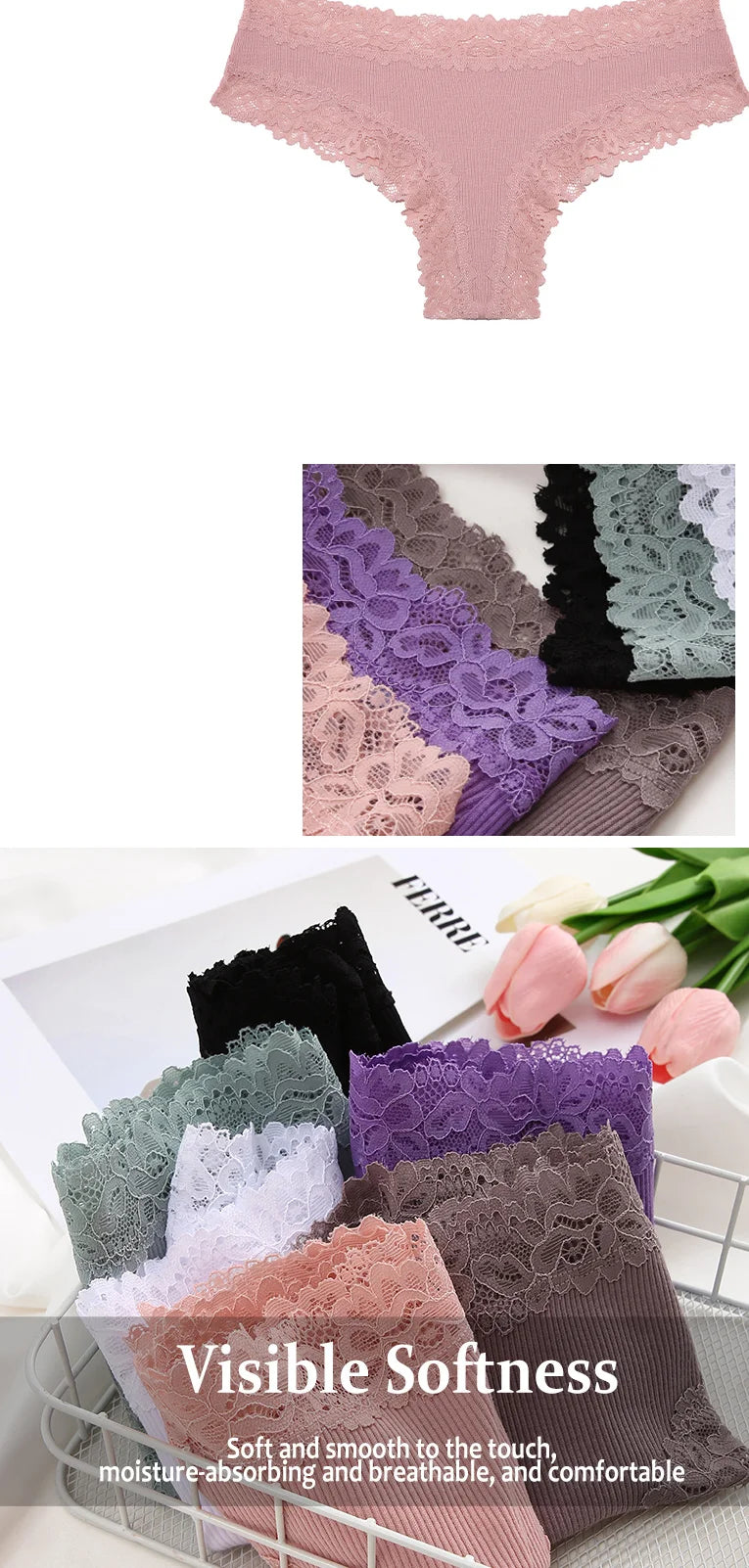 3/5PCS Lace Seamless Cotton Panties
