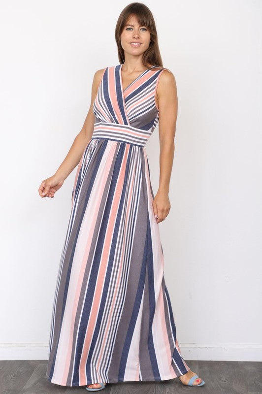 Surplice Stripe Maxi Dress