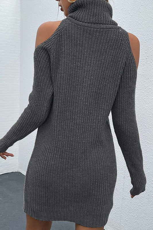 Drak Gray Black Turtleneck Sweater Dress