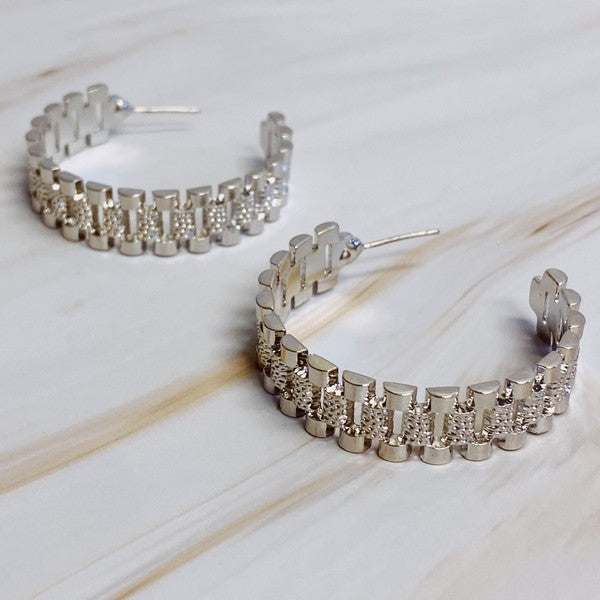 Golden Watch Band Hoop Earrings