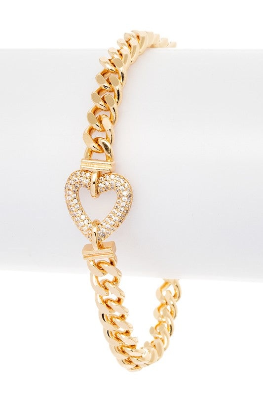 CZ Micro Setting Heart Shape Chain Bracelet