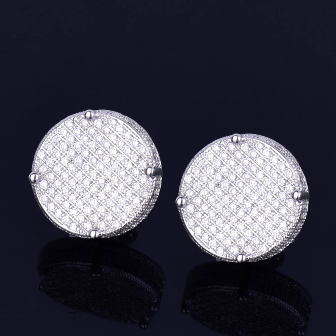 Gold Color Big Round Stud Earring AAAA Cubic Zircon Screw Back Men's Earrings Fashion Hip Hop Jewelry