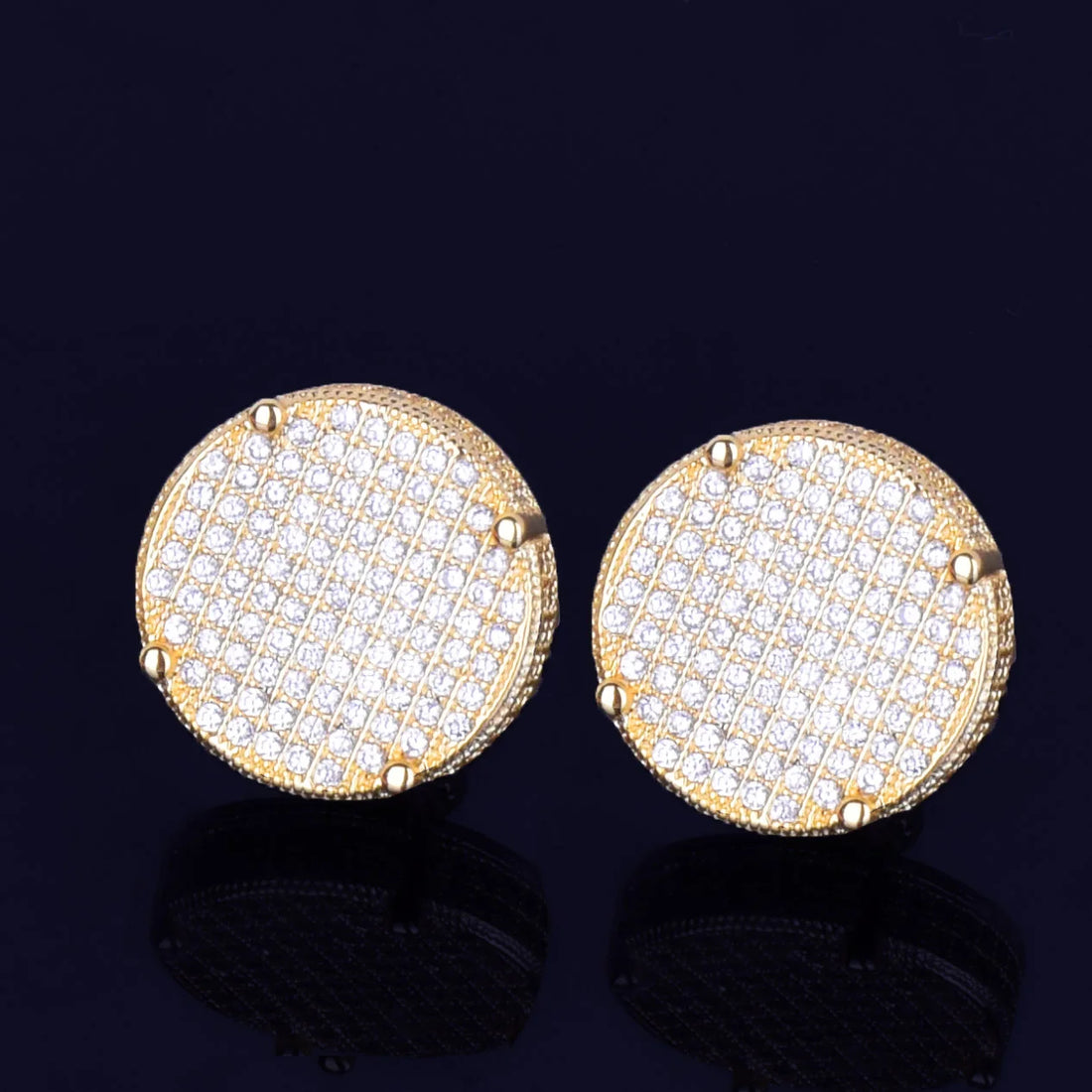 Gold Color Big Round Stud Earring AAAA Cubic Zircon Screw Back Men's Earrings Fashion Hip Hop Jewelry