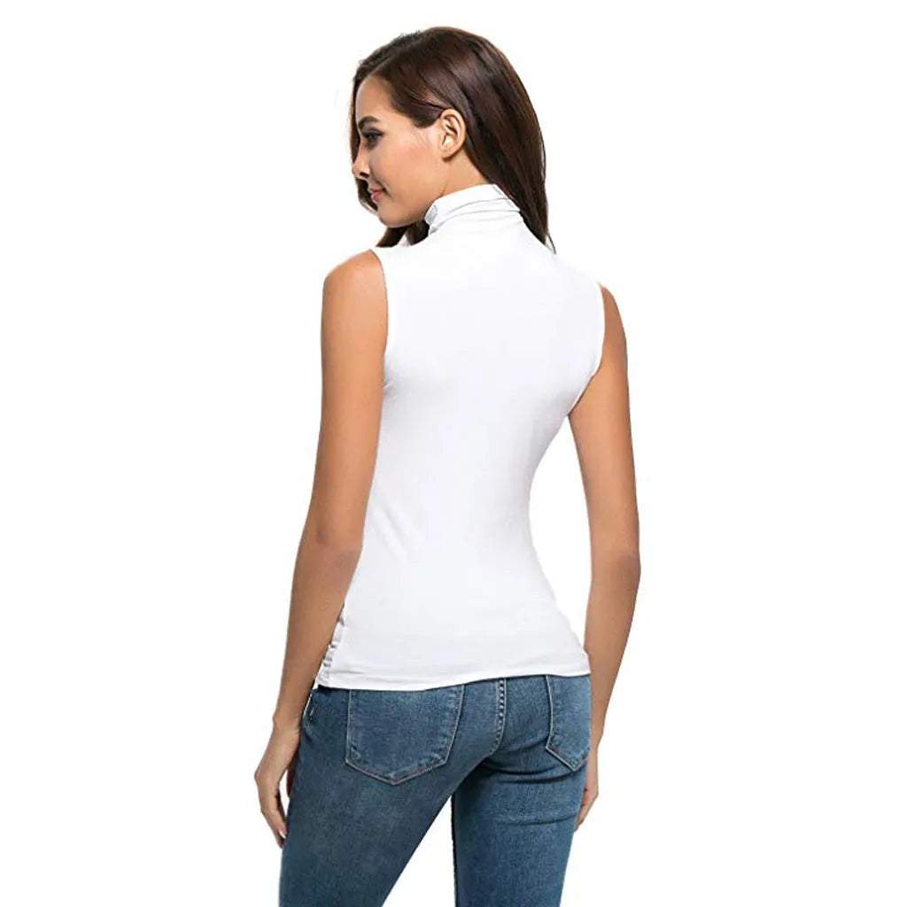 Women Turtleneck Tank Top Sleeveless Sexy Tops Ladies Female Solid White Black Tops Vintage Women Clothes  Haut Femme 2021 New