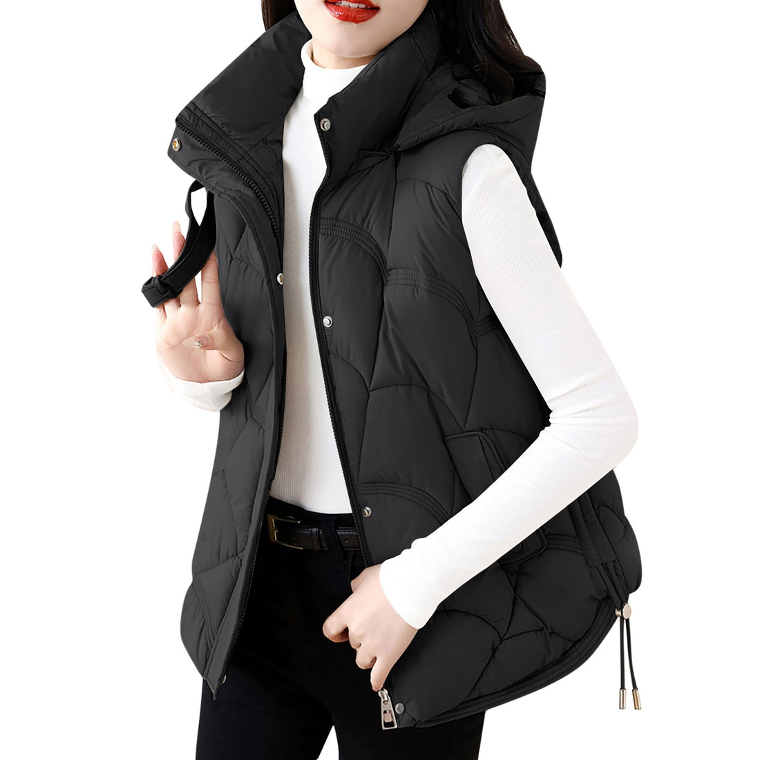 Women'S Hooded Zipper Cotton Vest Winter Sleeveless Warm Quilted Vests Korean Fashion Outdoor Windbreak Ski Coat Vestidos