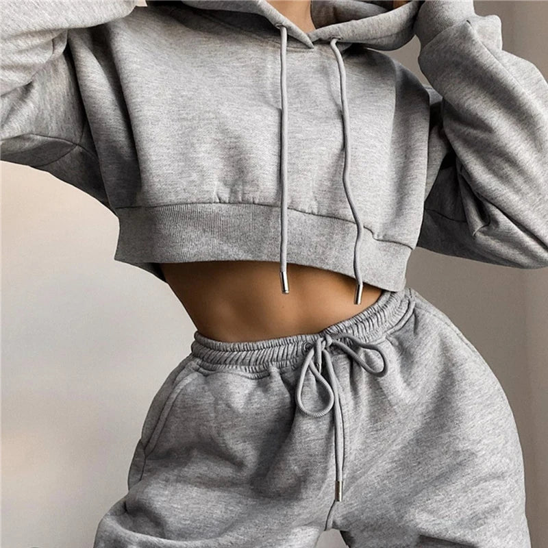 Classic Hoodies Crop Tops Set