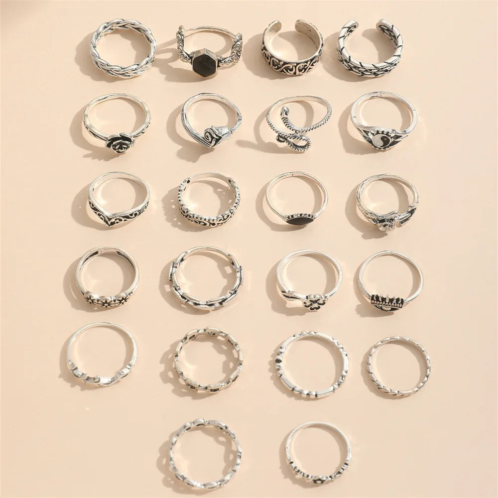 22pcs Punk Style Butterfly Heart And Tai Chi Snake Rings