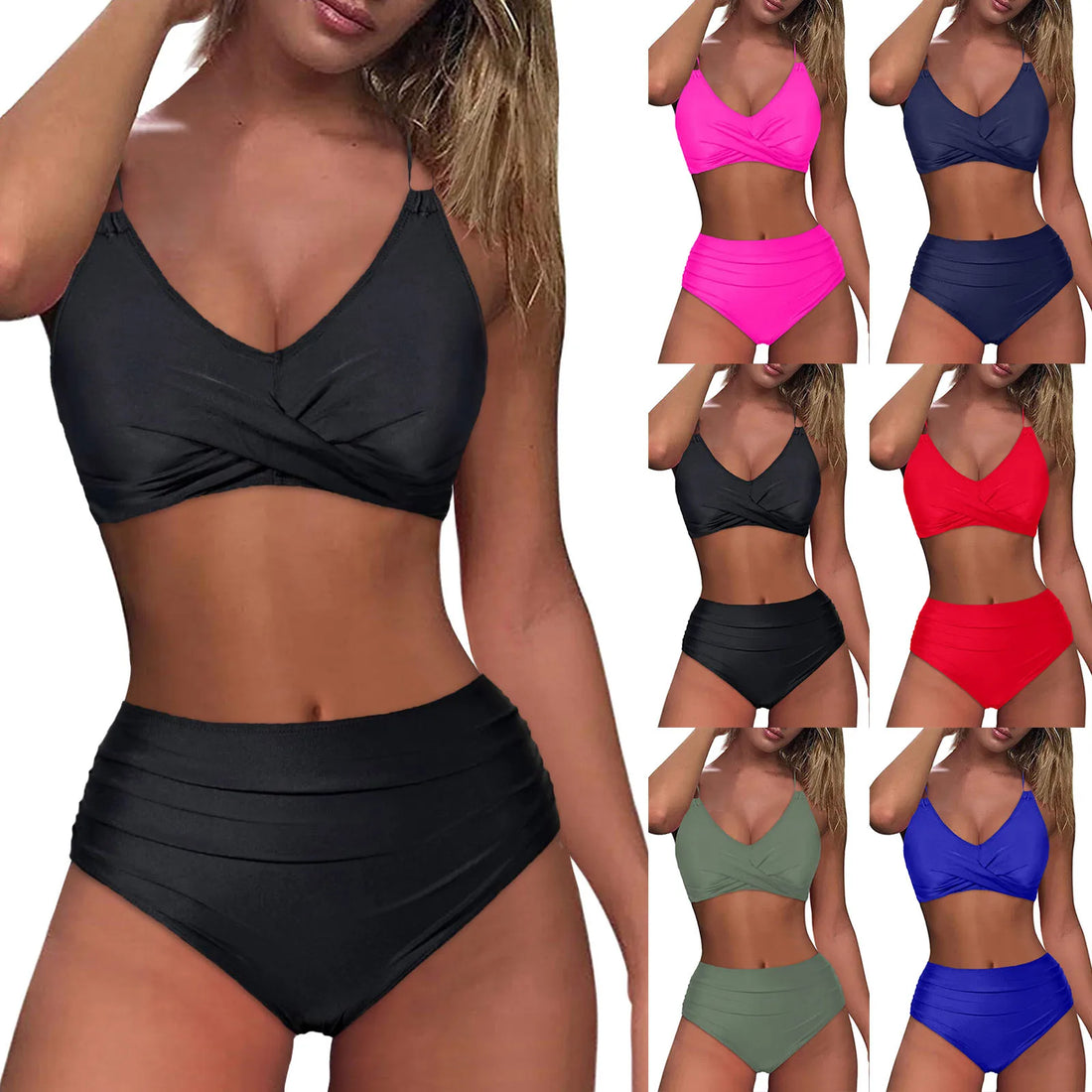 Women High Waisted Bikini Sexy Push Up Two Piece Swimsuits Vintage Swimsuit Two Piece Retro Ruched High купальник 2024 тренд