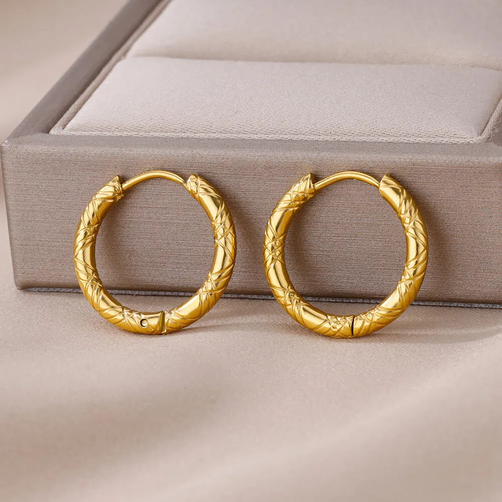 Stainless Steel Vintage Round Hoop Earrings For Women Earring Statement Ear Christmas Jewelry