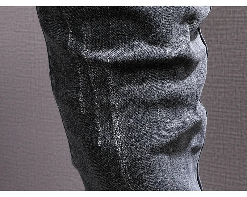 Retro Gray Stretch Slim Ripped Jeans