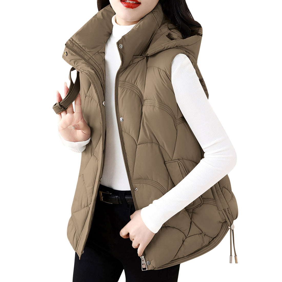 Women'S Hooded Zipper Cotton Vest Winter Sleeveless Warm Quilted Vests Korean Fashion Outdoor Windbreak Ski Coat Vestidos