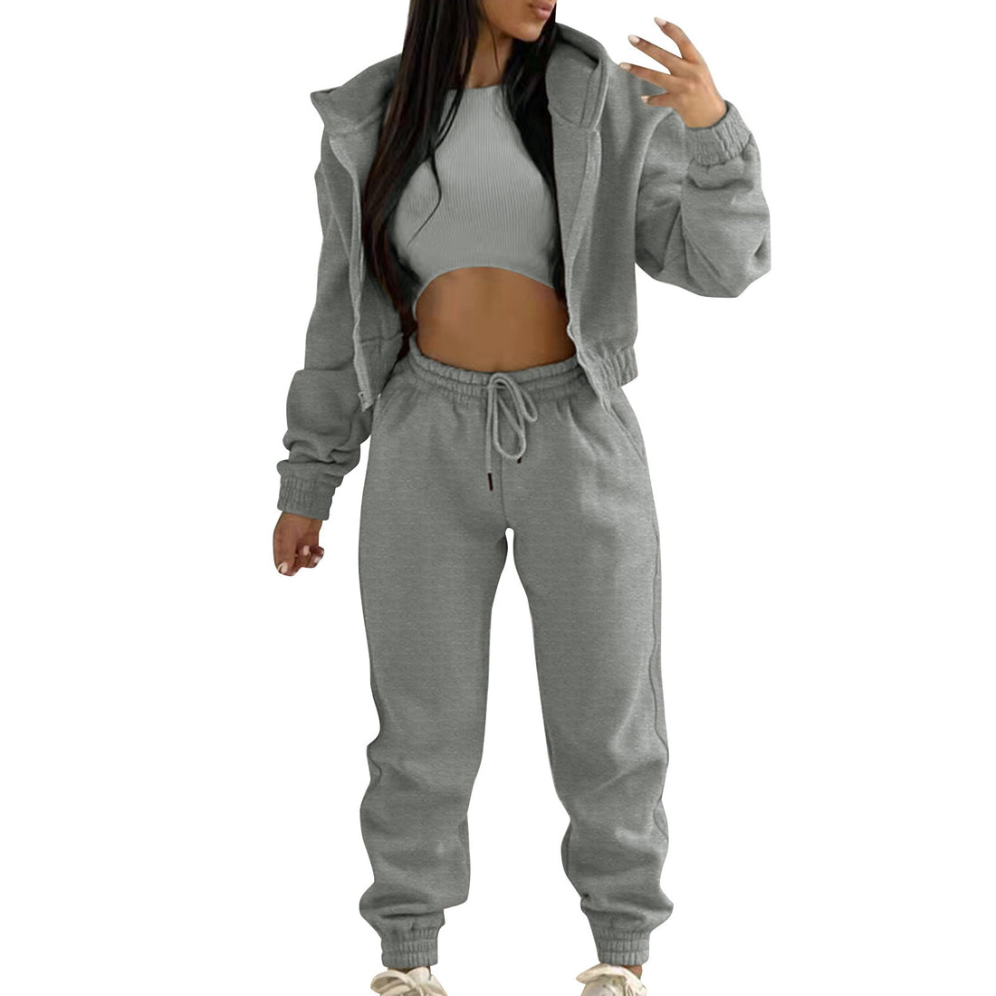 Women'S Casual Tracksuit Autumn And Winter Top Vest Pant Set Fashionable Solid Color Zipper Hooded Sweatshirt Women Pant Suit