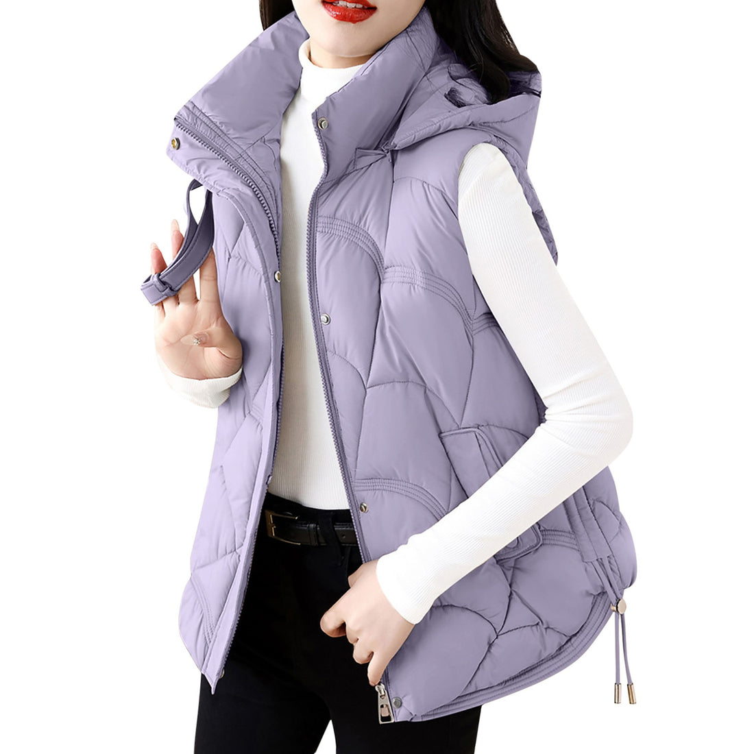 Women'S Hooded Zipper Cotton Vest Winter Sleeveless Warm Quilted Vests Korean Fashion Outdoor Windbreak Ski Coat Vestidos