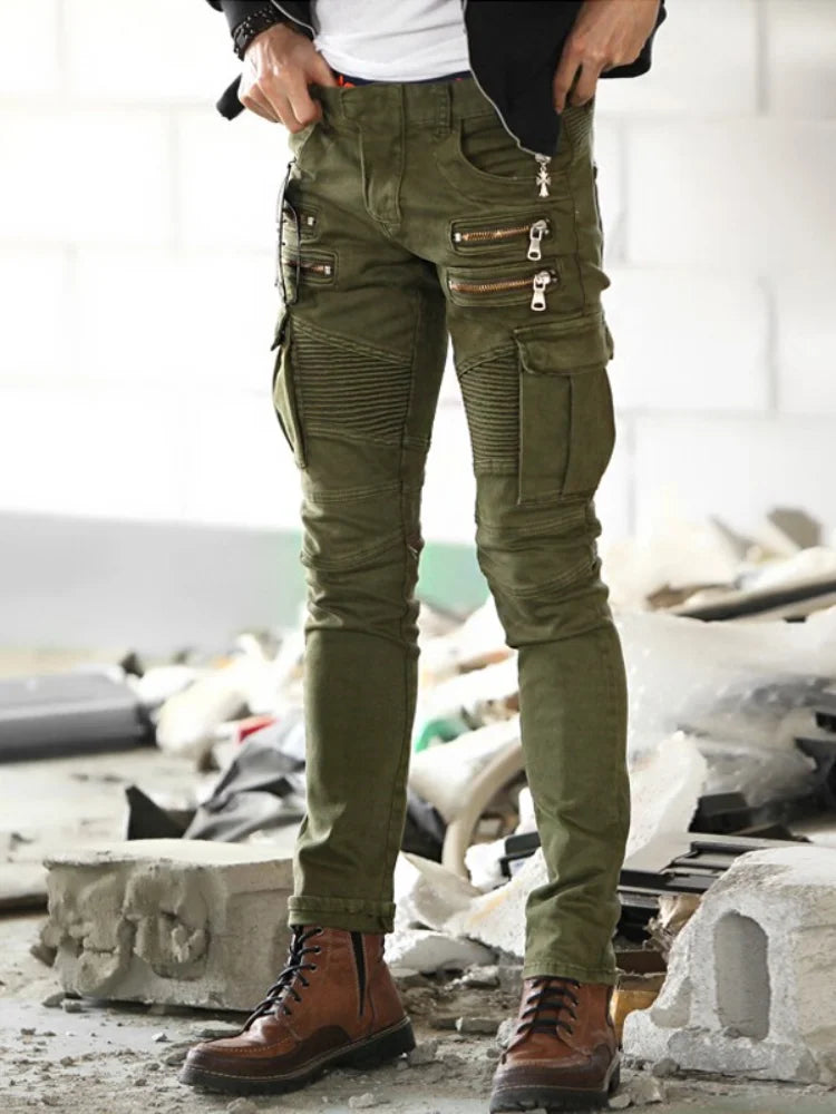 Green Denim Biker Jeans