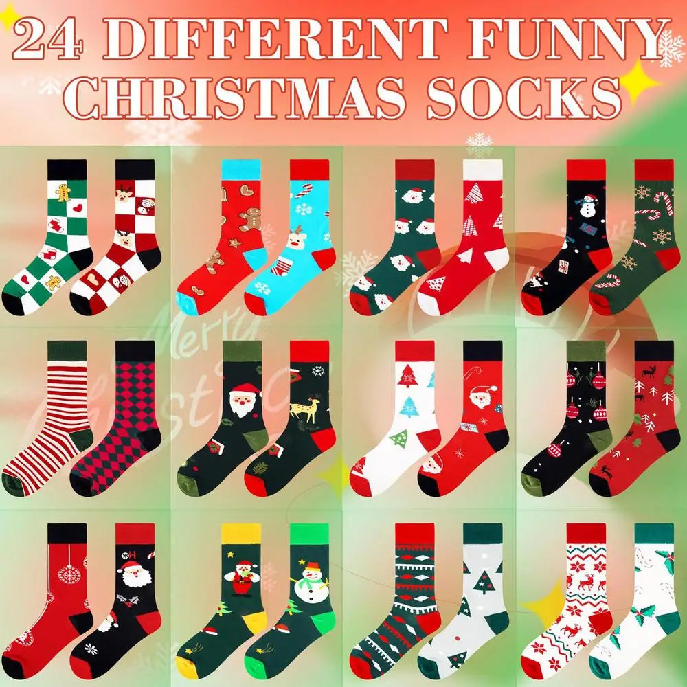 24 Days Funny Christmas Socks Gift Box 2025 Countdown Fun Christmas Socks