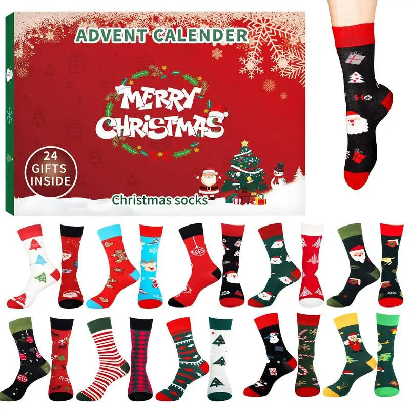 24 Days Funny Christmas Socks Gift Box 2025 Countdown Fun Christmas Socks