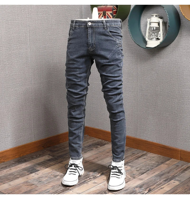 Retro Gray Stretch Slim Ripped Jeans