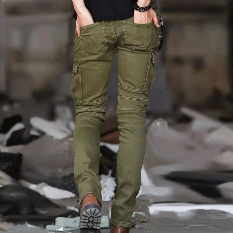 Green Denim Biker Jeans