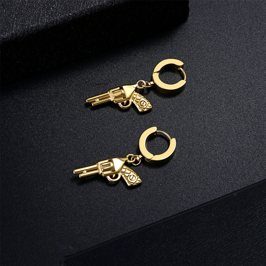 BONISKISS Trendy Vintage Pistol Gun Shaped Dangle Earring Hoop