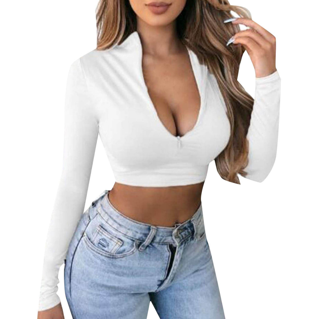 Y2K Zip T Shirt Women Long Sleeve Crop Tops Sexy Slim Fit Tees Female T-Shirts Fashion Ladies Solid Pullovers Causal T-Shirts