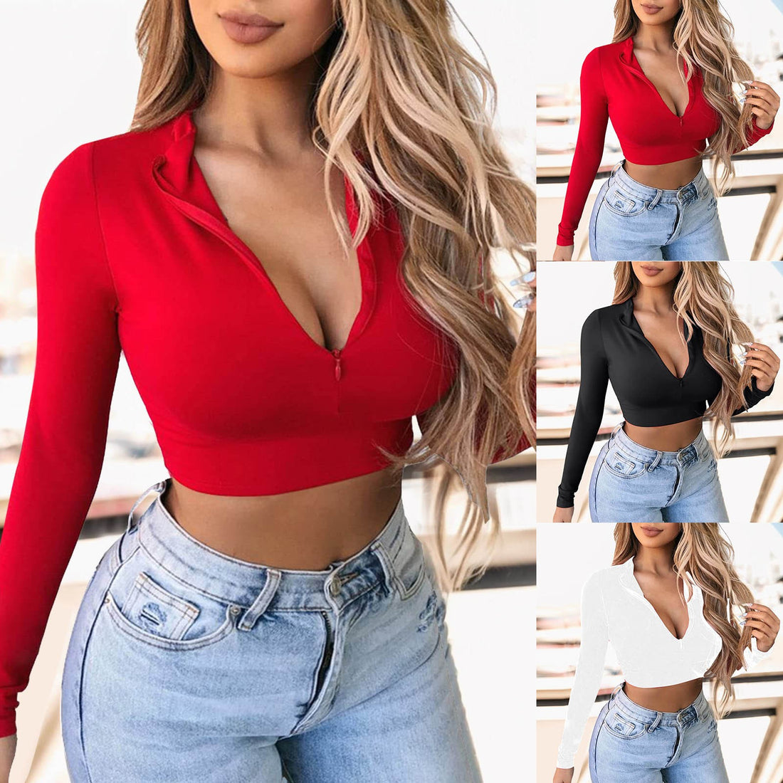 Y2K Zip T Shirt Women Long Sleeve Crop Tops Sexy Slim Fit Tees Female T-Shirts Fashion Ladies Solid Pullovers Causal T-Shirts