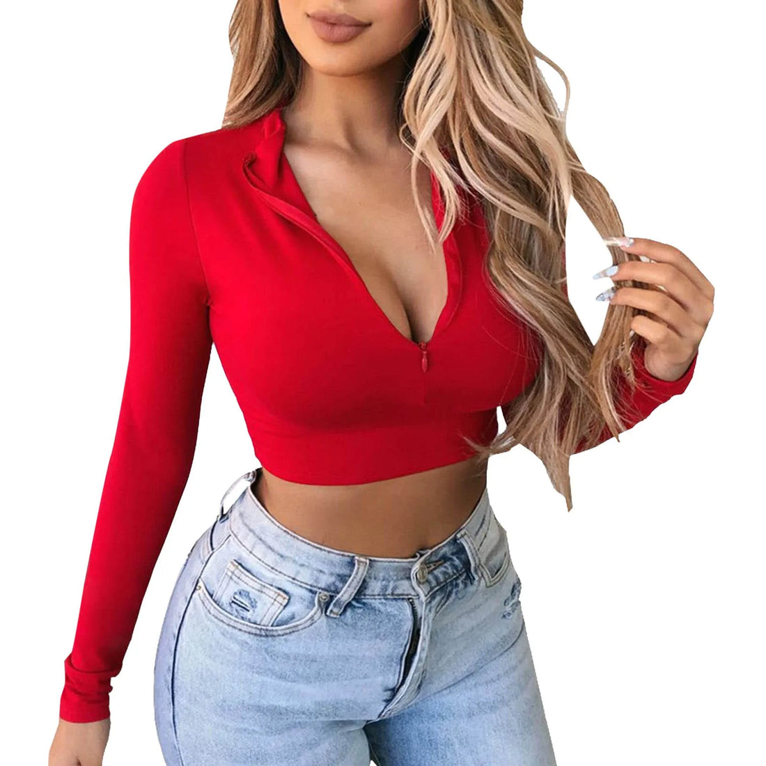 Y2K Zip T Shirt Women Long Sleeve Crop Tops Sexy Slim Fit Tees Female T-Shirts Fashion Ladies Solid Pullovers Causal T-Shirts