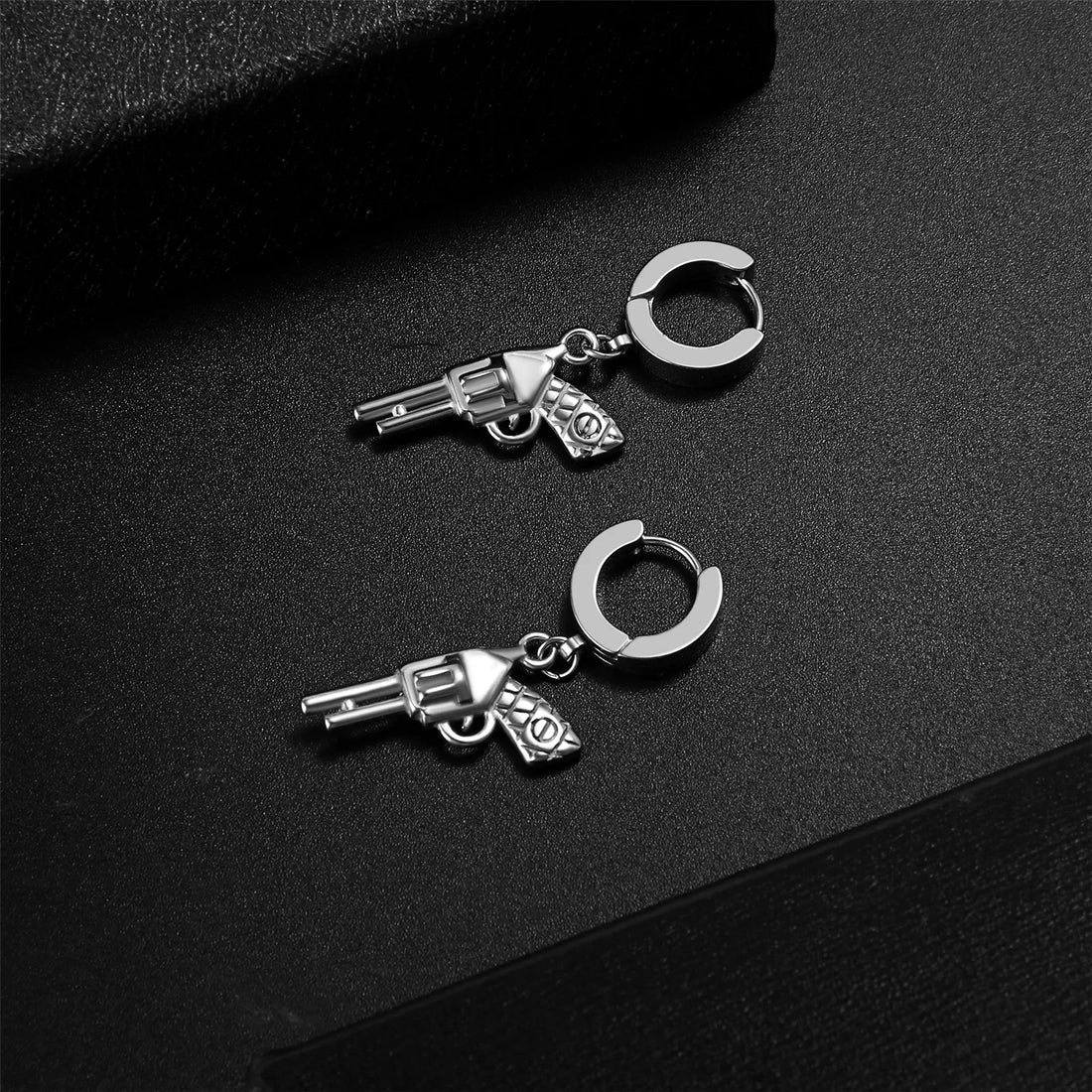 BONISKISS Trendy Vintage Pistol Gun Shaped Dangle Earring Hoop