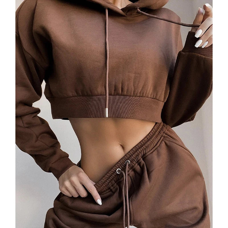 Classic Hoodies Crop Tops Set