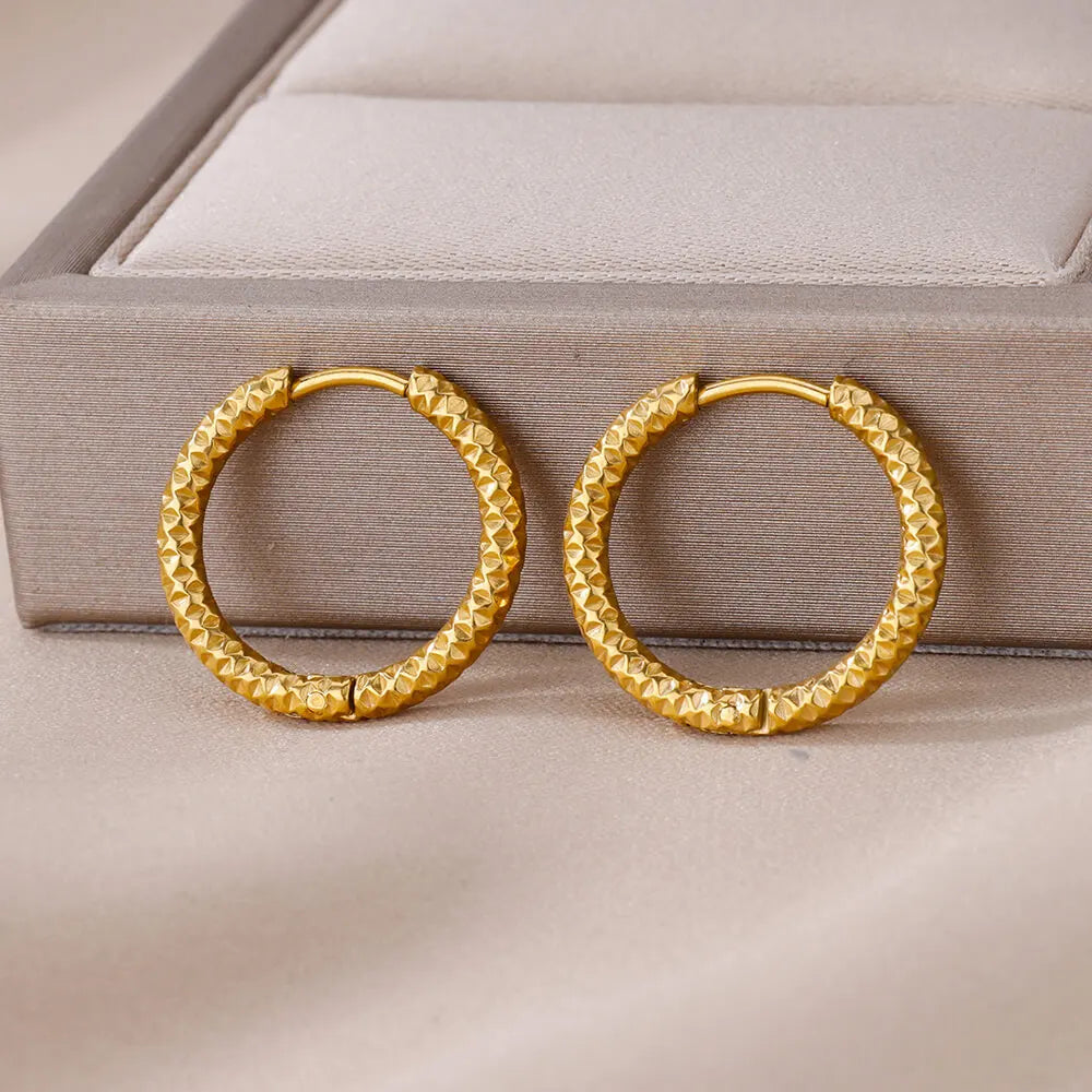 Stainless Steel Vintage Round Hoop Earrings For Women Earring Statement Ear Christmas Jewelry