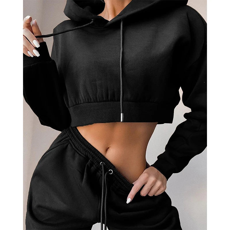 Classic Hoodies Crop Tops Set