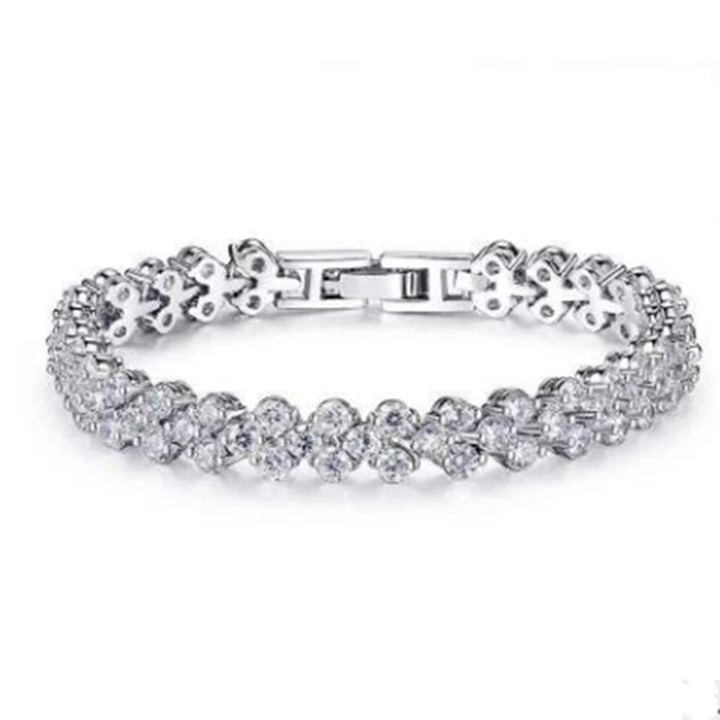 Luxury Roman Rhinestone Bracelet for Women Crystal Zircon Chain Bracelets Bangle Bridal Jewelry Accessories