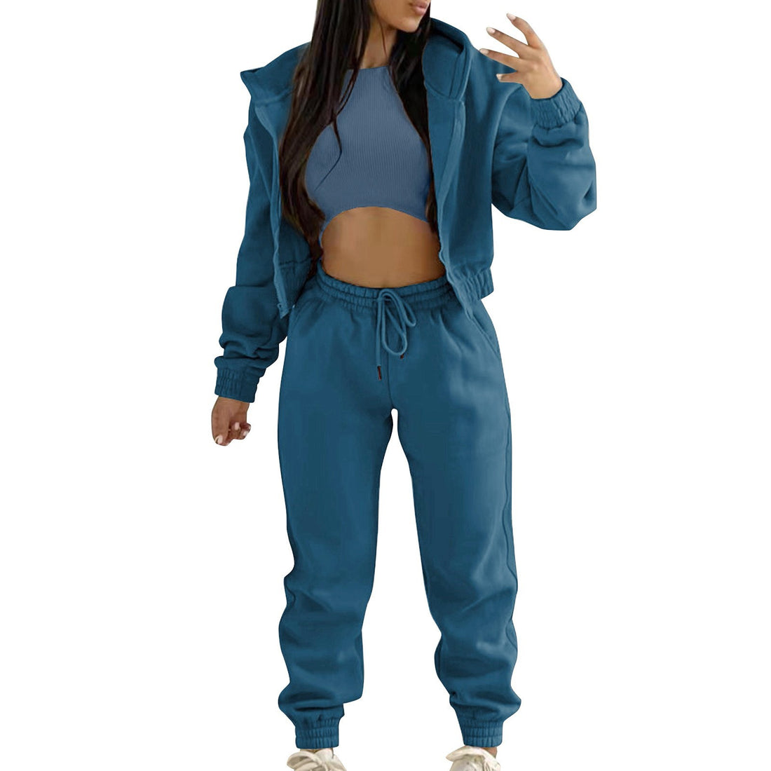 Women'S Casual Tracksuit Autumn And Winter Top Vest Pant Set Fashionable Solid Color Zipper Hooded Sweatshirt Women Pant Suit