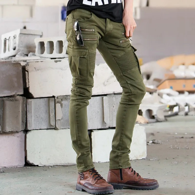 Green Denim Biker Jeans