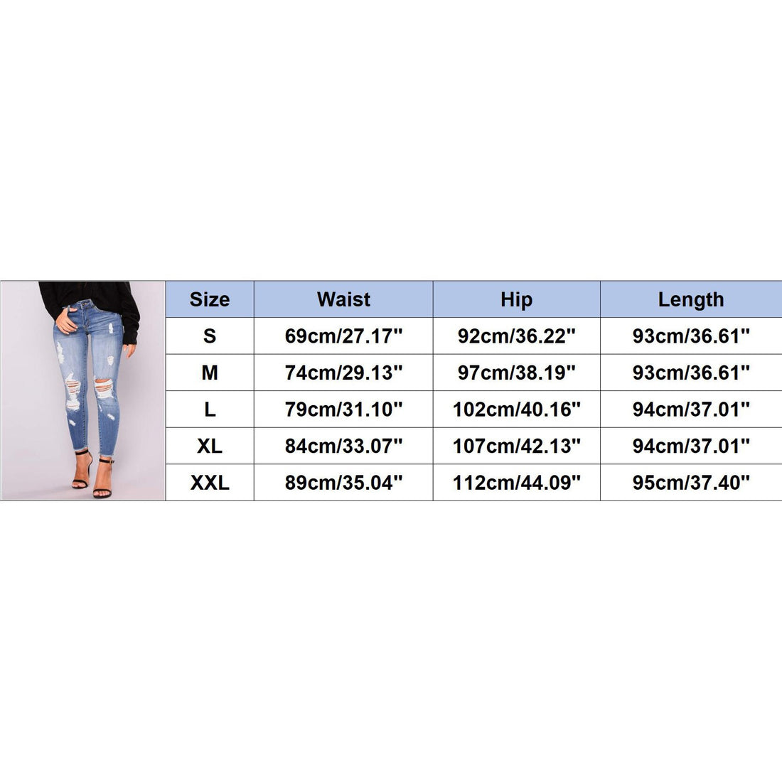 Women'S Stretchy Ripped Hole Trousers Slim Jeans Butt Lifting Distressed Denim Pants With Pockets Elastic Vintage Streetwear